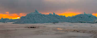 Ice Shoves Mountain Sunset Panorama